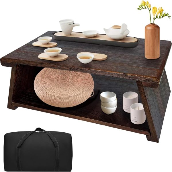 Japanese Low Floor Table Folding Coffee Tables,23''x13.5'' Paulownia Wood Tables Tatami Tables Meditation Table Altar with Storage