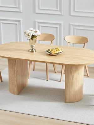 70.8 Inch Dining Table for 4-6 People, Oval Kitchen Table with Semi-Cylindrical Legs Base, Modern Farmhouse Round Dinner Tables for Dining Room Kitchen Living Room (Natural)
