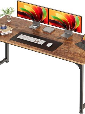 Computer Desk, 55 Inch Home Office Desk, Gaming Writing Work from Home Study Desk, Large Legroom, Sturdy Metal Frame, Modern Simple, Rustic Brown