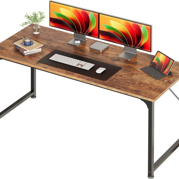 Computer Desk, 55 Inch Home Office Desk, Gaming Writing Work from Home Study Desk, Large Legroom, Sturdy Metal Frame, Modern Simple, Rustic Brown