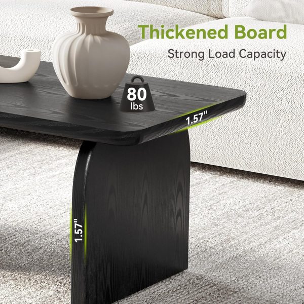 Farmhouse Coffee Table, 47 Inches Wooden Center Tables with Rounded Corners, Rectangular Living Room Tables, Modern Low Cocktail Tea Furniture for Living Room (Black)