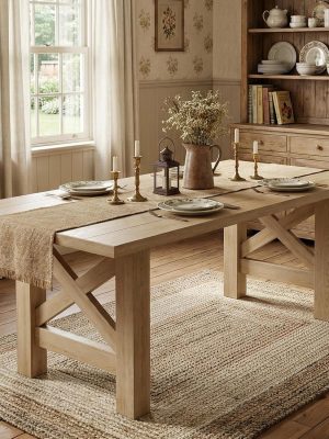 Dining Table for 6-8, 71" Long Large Wooden Farmhouse Kitchen Table with Thick Sturdy Frame, Rectangular Dining Room Dinner Table with Stable Triangular Legs for Kitchen,Office, Natural