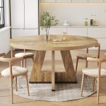 Round Dining Table for 4-6 People, 47 Inches Dining Room Table with Wooden Pedestal Base, Circle Kitchen Tables for Dining Room, Kitchen, Living Room, Oak