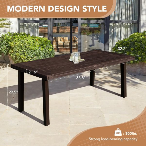 Acacia Wood Dining Table 6-Person Indoor Outdoor Table with Iron Legs, Sandblast Finish, Natural Stained, Rustic Metal, 69 * 33 * 30 inch (Espresso)