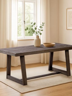 72 Inch Farmhouse Dining Table, Solid Wood Rustic Kitchen Table, Large Wooden Rectangular Dinner Table for Dining Room, Home Office, Living Room Furniture, Easy Assembly, Walnut Wirebrush