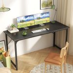 Computer Desk, 55 Inch Home Office Desk, Gaming Writing Work from Home Study Desk, Large Legroom, Sturdy Metal Frame, Modern Simple, Black