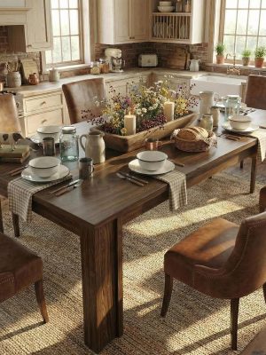 71" Long Dining Table for 6-8, Rectangular Farmhouse Kitchen Dining Room Table w/Wider H Legs & Large Wooden Tabletop, Sturdy Frame, Wood Strip Base, for Apartment, Kitchen, Dining, Walnut