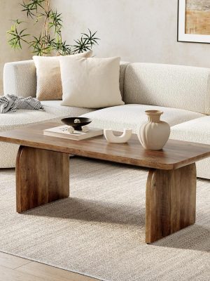 Farmhouse Coffee Table, 47 Inches Wooden Center Tables with Rounded Corners, Rectangular Living Room Tables, Modern Low Cocktail Tea Furniture for Living Room (Rustic Brown)