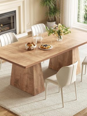 Dining Table for 6 People, Wooden Table, Rectangle Furniture with Heavy Duty Legs, Modern Kitchen Table for Home, Dining Room, Oak