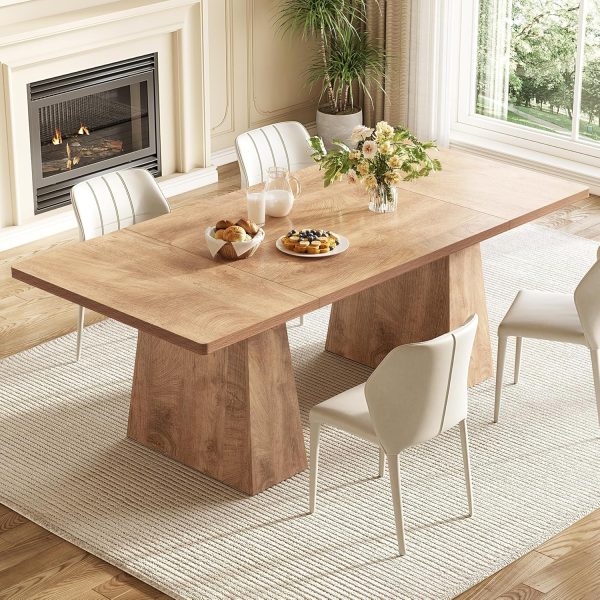 Dining Table for 6 People, Wooden Table, Rectangle Furniture with Heavy Duty Legs, Modern Kitchen Table for Home, Dining Room, Oak