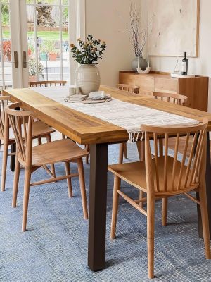 Acacia Wood Dining Table 6-Person Indoor Outdoor Table with Iron Legs, Sandblast Finish, Natural Stained, Rustic Metal, 69 * 33 * 30 inch (Natural)