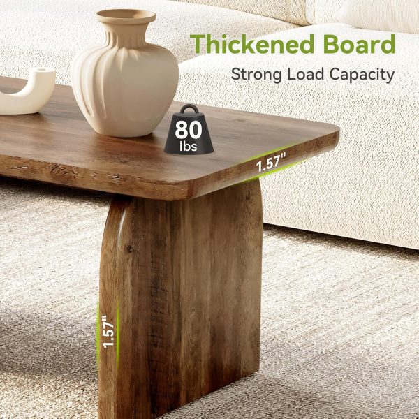 Farmhouse Coffee Table, 47 Inches Wooden Center Tables with Rounded Corners, Rectangular Living Room Tables, Modern Low Cocktail Tea Furniture for Living Room (Rustic Brown)