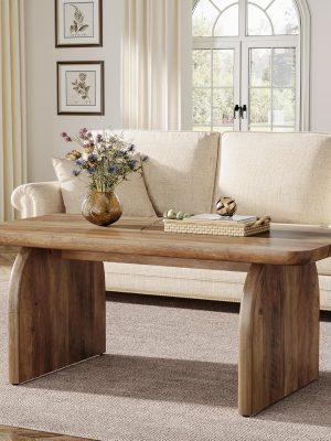 Rectangle Coffee Table, 47-Inch Wood Rectangular Living Room Table, Farmhouse Accent Center Low Cocktail Tea Table with Sturdy Base & Rounded Corners, Easy Assembly (Rustic Brown)