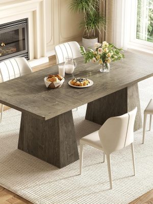 Dining Table for 6 People, Wooden Table, Rectangle Furniture with Heavy Duty Legs, Modern Kitchen Table for Home, Dining Room, Grey