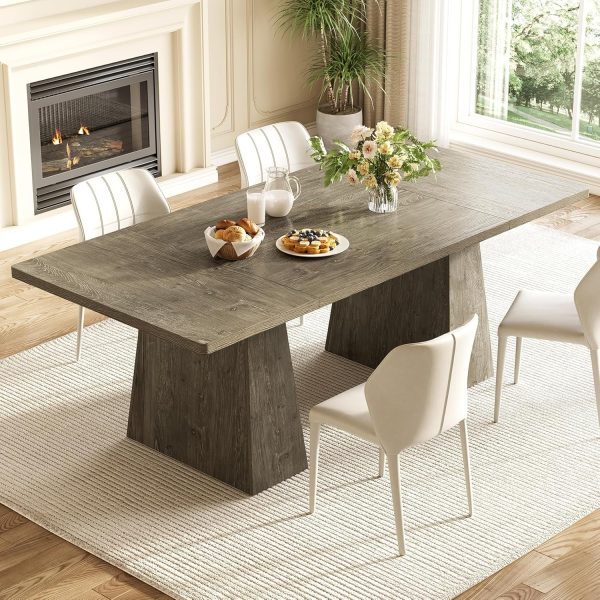 Dining Table for 6 People, Wooden Table, Rectangle Furniture with Heavy Duty Legs, Modern Kitchen Table for Home, Dining Room, Grey