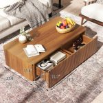 Wooden Coffee Table, 47.2" Rectangle Mid Century Modern Water Ripple Texture Center Table with 2 Drawers, Cocktail Tea Table with Safe Curved Corners for Living Room Home Office, Walnut