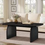 Rectangle Coffee Table, 47-Inch Wood Rectangular Living Room Table, Farmhouse Accent Center Low Cocktail Tea Table with Sturdy Base & Rounded Corners, Easy Assembly (Black)