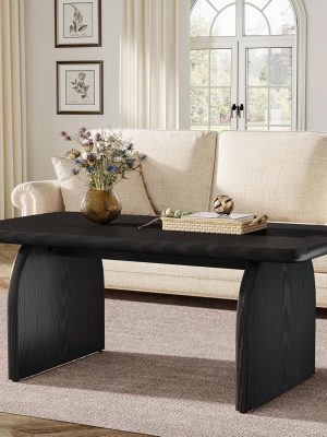 Rectangle Coffee Table, 47-Inch Wood Rectangular Living Room Table, Farmhouse Accent Center Low Cocktail Tea Table with Sturdy Base & Rounded Corners, Easy Assembly (Black)