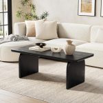 Farmhouse Coffee Table, 47 Inches Wooden Center Tables with Rounded Corners, Rectangular Living Room Tables, Modern Low Cocktail Tea Furniture for Living Room (Black)