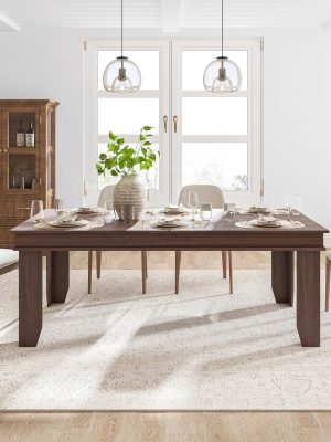 Farmhouse Dining Table for 6-8 People, 71 in Long Kitchen Tables with Wooden Sturdy Frame, 6 ft Large Rectangular Dinner Table for Dining Room, Kitchen, Brown, 71" Non-extendable