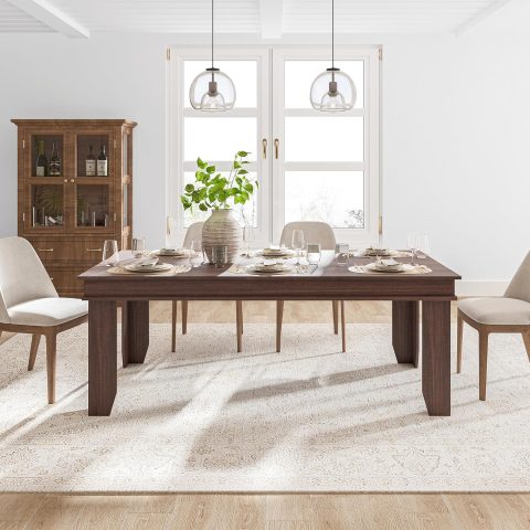 Farmhouse Dining Table for 6-8 People, 71 in Long Kitchen Tables with Wooden Sturdy Frame, 6 ft Large Rectangular Dinner Table for Dining Room, Kitchen, Brown, 71" Non-extendable