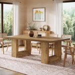 Farmhouse Dining Table, 63-Inch Rectangular Kitchen Table with Strong Geometric Frame for Kitchen & Dining & Living Room (Natural)
