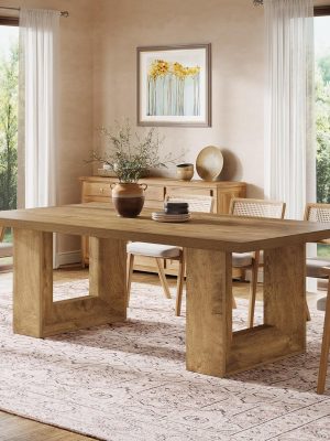 Farmhouse Dining Table, 63-Inch Rectangular Kitchen Table with Strong Geometric Frame for Kitchen & Dining & Living Room (Natural)