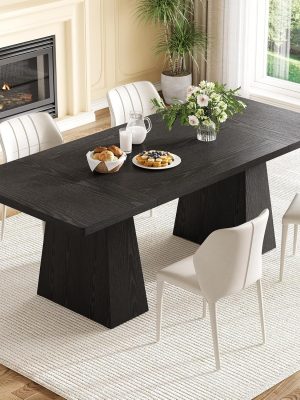 Dining Table for 4-6 People, Wooden Table, Rectangle Furniture with Heavy Duty Legs, Modern Kitchen Table for Home, Dining Room, Black