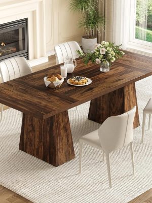Dining Table for 4-6 People, Wooden Table, Rectangle Furniture with Heavy Duty Legs, Modern Kitchen Table for Home, Dining Room, Brown