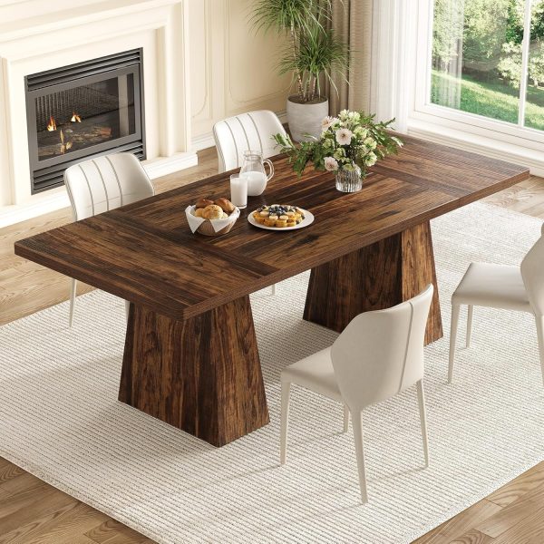 Dining Table for 4-6 People, Wooden Table, Rectangle Furniture with Heavy Duty Legs, Modern Kitchen Table for Home, Dining Room, Brown