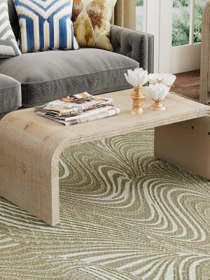 Wooden Coffee Table, 47.2" Rectangle Mid Century Modern Wood Center Table, Farmhouse Curved Art Deco Tabletop Cocktail Tea Table for Living Room Home Office Natural